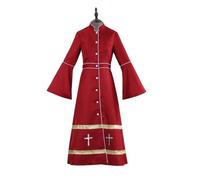 ZPGVWXKO Costume Prêtre Médiéval Robe Habit Soutane à Manches Cloches Devant Boutonné avec Liserés Croix sur Section Inférieure Tombé Noble Fibre Mélangée, Rouge, M