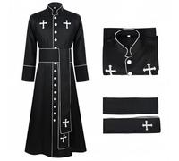 ZPGVWXKO Prêtre Tenue Ecclésiastique Robe Médiévale Ceinture Croix Polyester Silhouette Autoritaire Adaptée Reconstitutions Histoire Soirées Cosplay Festivals, Noir, S