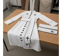 ZPGVWXKO Prêtre Tenue Ecclésiastique Robe Médiévale Ceinture Croix Polyester Silhouette Autoritaire Adaptée Reconstitutions Histoire Soirées Cosplay Festivals, Blanc, XL