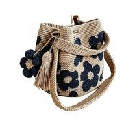 ZPGVWXKO Sac Crochet Main Accessoire Fleur Appliquée Fermeture Pratique Maximale Détail Soigné Usage Femme Tendance Shopping Loisirs, Bleu, Bleu
