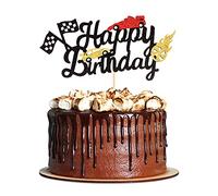 ZpiLkes Décoration de gâteau d'anniversaire sur le thème de la voiture de course - Drapeau à carreaux - Fournitures de décoration de gâteau pour homme, enfant, garçon - Thème événement sportif - Happy
