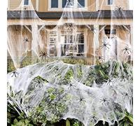 ZPISF Toile d'araignée de 1 400 m² avec 150 Fausses araignées supplémentaires, Super Extensibles pour décoration d'halloween d'intérieur et d'extérieur
