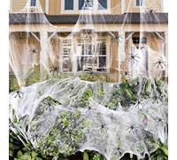 Toile d'araignée de 1 400 m² avec 150 Fausses araignées supplémentaires, Super Extensibles pour décoration d'halloween d'intérieur et d'extérieur