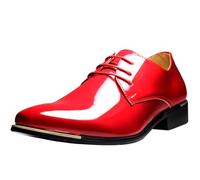 zpllsbratos Derby Chaussures de Ville à Lacets Cuir Vernis Homme Oxford Bout Pointu Business Mariage 38-48(Rouge,40 EU)