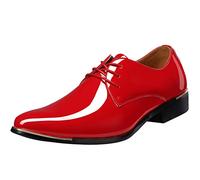 zpllsbratos Derby Chaussures de Ville à Lacets Cuir Vernis Homme Oxford Bout Pointu Business Mariage 38-48(Rouge,47 EU)