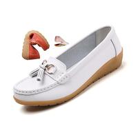 ZPLMIDE Mocassins orthopédiques pour femme en cuir respirant, mocassins classiques en cuir à talons compensés, mocassins décontractés à enfiler, chaussures de randonnée