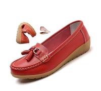 ZPLMIDE Mocassins orthopédiques pour femme en cuir respirant, mocassins en cuir coupe large, mocassins classiques à talons compensés, chaussures décontractées à enfiler, chaussures de randonnée, Rouge