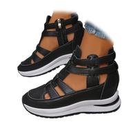 ZPLMIDE Sandales compensées creuses et respirantes à bout fermé pour femme - Sandales de pêcheur d'été pour femme - Sandales romaines de gladiateur, Noir , 43 EU