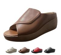 ZPLMIDE Sandales compensées en cuir orthopédique à bout ouvert pour femme | Mules orthopédiques confortables avec semelle compensée, chaussures de marche décontractées d'été antidérapantes