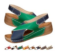 ZPLMIDE Sandales orthopédiques à talon incliné ultra confortables pour femme, sandales orthopédiques à plateforme compensée d'été 2024 avec soutien de la voûte plantaire, Vert/bleu, 41 EU