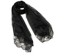 Zpoicaegn Femme Echarpes Mousseline de Soie Dentelle Foulard Wrap Echarpe Noir