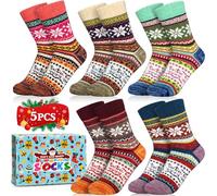 ZPQAODI Lot de 5 Paires de Chaussettes d'Hiver pour Femme - Motif Coloré - En Coton - Thermiques - Cadeau de Noël pour Femmes, Filles, Garçons