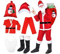 ZPQAODI Lot de 7 Costumes de Père Noël pour Hommes - Velours Rouge de Luxe - Grand - Costume d'Extérieur pour Fête de Noël et Cosplay