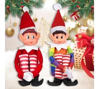 ZPQAODI Lutin Farceur de Noel, Lot de 2 Lutins Farceur Yeux Bleus Lutin de Noël, Corps Mou et Visage en Vinyle Elfe de Noël Farceur, Elfie Rouge