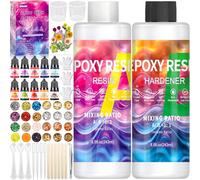 ZPQAODI Resine Epoxy Transparente 2 Parties 243ml, Kit Résine Epoxy Complet, avec Colorant, Paillettes, Tasses à mesurer, pour Bricolage Fabrication de Bijoux, Collier, Porte clés