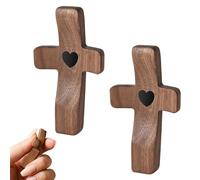 ZPQJV 2 Pièces Croix en Bois pour Protection à Main, Portable Cadeau D'encouragement Anti-Stress, Cadeau Chrétien en Forme de Cœur pour Hommes et Femmes pour la prière
