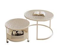 ZPRYZHD Ensemble de Tables Basses Gigognes 2 en 1, Tables D'appoint Rondes Empilables, Table Basse Centrale, avec Rangement, pour Salon, Chambre, Bureau(Natural,Large)