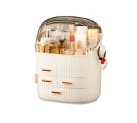 ZPVXRVQ Striped Makeup Storage Box Dust Cover,4-Drawer Portable Skincare | Sturdy ABS plus lid banishes countertop clutter. Multi-drawer system stores cosmetics perfectly for dorms