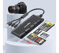 ZQ-CR Carte mémoire 7 en 1 USB-A + USB-C + Lightning pour MS/XD/CF/SD, adaptateur multi-cartes USB 3.0 pour Windows, Mac, iOS, Android, Plug and Play lecture/écriture 5 Gbit/s pour iPhone/iPad/MacBook