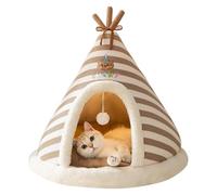 ZQBXHDZW Lits pour Chats D'IntéRieur,Petit Igloo Lavable Et Douillet Animaux De Compagnie,Lit Chaud d'hiver,Refuge Anti-AnxiéTé Chatons avec Jouet Suspendu Chats,Chiots Chiens(L,Brown)