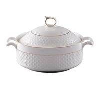 ZQBXHDZW SoupièRe en CéRamique avec Couvercle,Bol De Service éLéGant à Double PoignéE,Bord Doré,en Porcelaine,pour Restaurant,Cuisine,Maison(with Gold Rim)