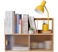 ZQDUFEA Babordue de Bureau en Bambou avec Rails de Rails en Verre Porte de Rangement de Porte Petite bibliothèque de Grande capacité Hutch