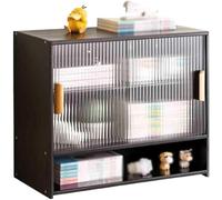 ZQDUFEA Berning de Bureau à Plusieurs Niveaux avec Porte coulissante en Verre et diviseurs réglables, Petite bibliothèque, Organisateur de Stockage de bibliothèque