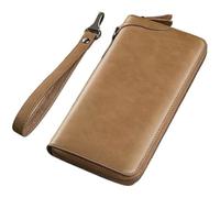 ZQDUFEA Portefeuille en Cuir véritable avec Blocage RFID, Porte-Cartes de sécurité, Sac à Main à Fermeture éclair, Grande capacité, Pochette avec dragonne, Porte-Monnaie