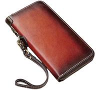 ZQDUFEA Portefeuille en Cuir Vintage avec Fermeture éclair, Porte-Cartes, Porte-Monnaie Long avec dragonne, Grande capacité pour téléphone Portable