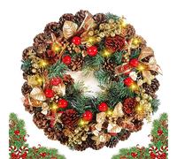 ZQEJEFD Couronne de Noël, Couronne de l'Avent de Noël Porte 30 cm, Couronne de décorée avec 20 LED, Baies & Pommes de Pin, Décoration de Porte de Noël, Guirlande de Artificielle - Décoration de Noël