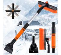 ZQEJEFD Grattoir à Glace et Brosse à Neige 2 en 1, Grattoir à Glace de Voiture avec Balai, Brosse Grattoir Pare Brise Détachable Extensible avec Tête Rotative à 360 Degrés pour Voiture SUV Camion