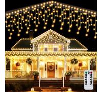 ZQEJEFD Guirlande Lumineux Extérieure 10m, 410 LED Rideau Lumineux Noë avec Télécommande et Minuterie IP44 étanche 8 Modes Lumières de Noël Extérieur pour Noël Balcon Fête Décoration Noel, Blanc Chaud