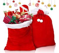ZQEJEFD Hotte du Père Noël XXL, 2 PCS Sac de Noël 100 x 70cm en Velours Rouge et Blanc Avec Cordon, Pour Costume et Décoration - à Remplir