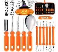 ZQEJEFD Kit de Sculpture pour Citrouille, 11 Outils de Gravure de Citrouille en Acier Inoxydable, Kit pour Citrouille d’Halloween avec Sac à Zip et 10 Modèles de Gravure pour Halloween Décoration