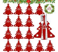 ZQEJEFD Lot de 16 Porte-Couverts de Noël, Porte Couverts en Feutre de Noël, Sac à Couverts de Noël, Décor de Table de Noël, Portes Couverts Noel pour Décoration de Table de Noël (Rouge)
