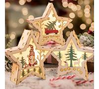 ZQEJEFD Lot de 3 étoiles décoratives en bois à LED - Décoration de Noël - Avec interrupteur - Pour sapin de Noël, bonhomme de neige, renne - Décoration de Noël - Cadeaux pour la décoration intérieure