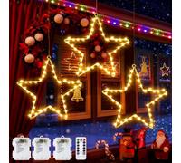 ZQEJEFD Lumières d'étoile de Noel, 3 Pièces Lumière de Fenêtre de Noël à Piles avec Télécommande, 8 Mode, 45 LED Guirlande Rideau Lumineuse de Noël Décoration Lumineuse Intérieure et Extérieure