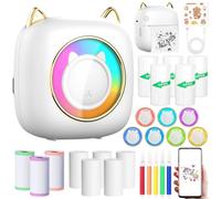 ZQEJEFD Mini Imprimante Thermique, Imprimante Photo Portable avec 14 Rouleaux de Papier, Imprimante Intelligente Bluetooth pour iOS&Android,Imprimantes de Poche Portable pour D'étiquettes,Images,Blanc