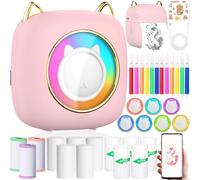 ZQEJEFD Mini Imprimante Thermique, Imprimante Photo Portable avec 14 Rouleaux de Papier, Imprimante Intelligente Bluetooth pour iOS&Android,Imprimantes de Poche Portable pour D'étiquettes,Images,Rose