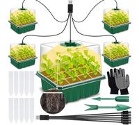 ZQEJEFD Mini Serre pour Plantes, Lot de 5 Mini Serres de Culture d'intérieur avec Lumière (Spectre Complet), Bac à Semis avec Couvercle Haut et Ventilation, 10 étiquettes, 2 Outils, 1 Paire de Gants