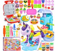 ZQEJEFD Pâte À Modeler pour Enfants, 59 Pièces Accessoires pour Créer des Hamburgers, Crème Glacée, Pâte à Modeler Licorne, Outils de Pâte À Modeler Créatif Accessoire avec 12 Pots de Pate a Modeler