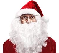 ZQEJEFD Perruque de Père Noël, Perruque et Barbe Père Noël avec Paire de Lunettes + Chapeau de père Noël, Perruque de Noël, Convient pour l'habillage du Père Noël, Fête de Noël, Jeux de Rôle de Noël