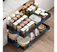 ZQEJEFD Tiroir Coulissant Cuisine, Rangement Coulissant Placard Cuisine, Tiroir de Rangement Coulissant Sous Armoire, Coulisse Tiroir Cuisine sans Perçage, Extensible 33-55cm, Noir