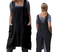 ZQFFB Pinafore Tablier croisé dans le dos pour femme avec poches, tablier japonais pour le travail, le jardinage, la cuisine, la peinture, la pâtisserie