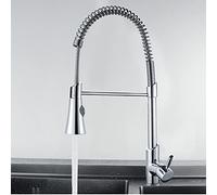 ZQFHSX Chrome Kitchen Faucet with Spring Pull Down Sprayer 360° Rotation Fixed Mount Sink Switch Button Brass Mixer Tap for Modern Design