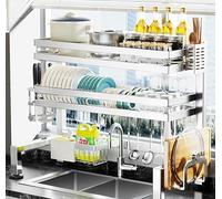 ZQFHSX Égouttoir à Vaisselle HPTHLY à 2 Niveaux, Grand modèle, en Acier Inoxydable 304, avec Porte-ustensiles, Fente pour Couteaux et Crochets. Gain de Place. 65 cm.