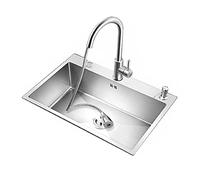 ZQFHSX Ensemble d'évier et robinet de cuisine, évier en acier inoxydable à une seule paroi pour installation sous plan de travail, 50 cm de large, montage supérieur.