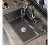 ZQFHSX Ensemble évier de Cuisine en Acier Inoxydable 80 x 45 cm avec égouttoir Noir et Robinet extractible. Meuble Moderne et Pratique pour la Cuisine. Facile à Nettoyer. Option 55 x 45 c