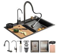 ZQFHSX Ensemble évier de Cuisine en Acier Inoxydable avec Robinet extractible, cuve Unique à Montage sur Le Dessus et revêtement Nano, Accessoires pour Poste de Travail : Lave-Batterie So