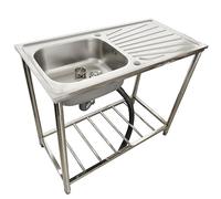 ZQFHSX Ensemble évier de Cuisine Professionnel en Acier Inoxydable à Une cuve avec égouttoir, bac de préparation et de Lavage, étagères de Rangement pour intérieur et extérieur.